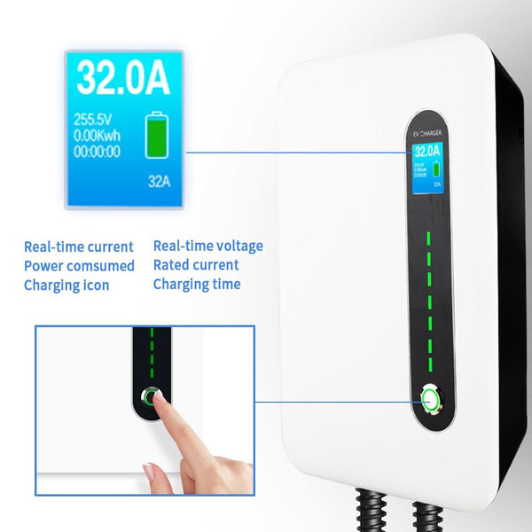 Planet Gates IEVISON 32A 1Phase EV Charger Wallmount Electric Vehicle Charging Station EVSE Wallbox with Type 2 Cable IEC 62196-2 White