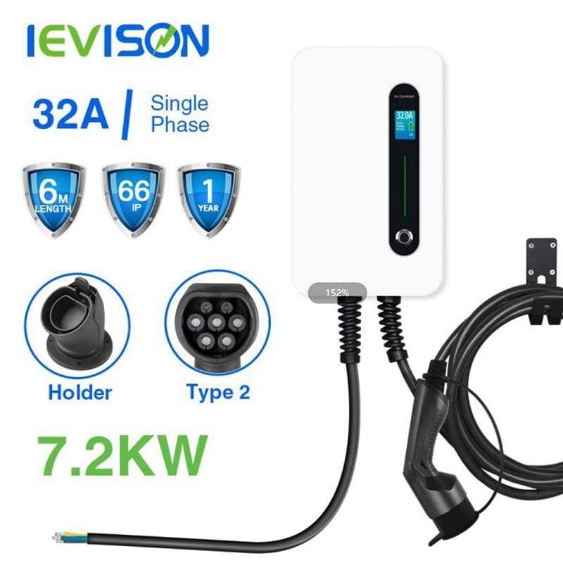 Planet Gates IEVISON 32A 1Phase EV Charger Wallmount Electric Vehicle Charging Station EVSE Wallbox with Type 2 Cable IEC 62196-2 White