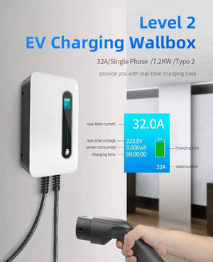Planet Gates IEVISON 32A 1Phase EV Charger Wallmount Electric Vehicle Charging Station EVSE Wallbox with Type 2 Cable IEC 62196-2 White
