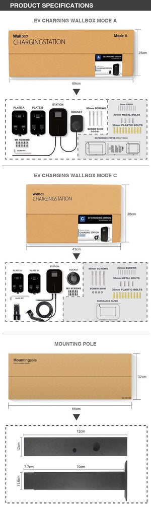 Planet Gates IEVISON 32A 1Phase EV Charger Wallmount Electric Vehicle Charging Station EVSE Wallbox with Type 2 Cable IEC 62196-2 White