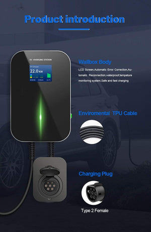 Planet Gates IEVISON 32A 3 Phase 22KW EV Charger Wallbox Electric Vehicle Charging Station Type 2 Socket IEC 62196-2 With Free Holder