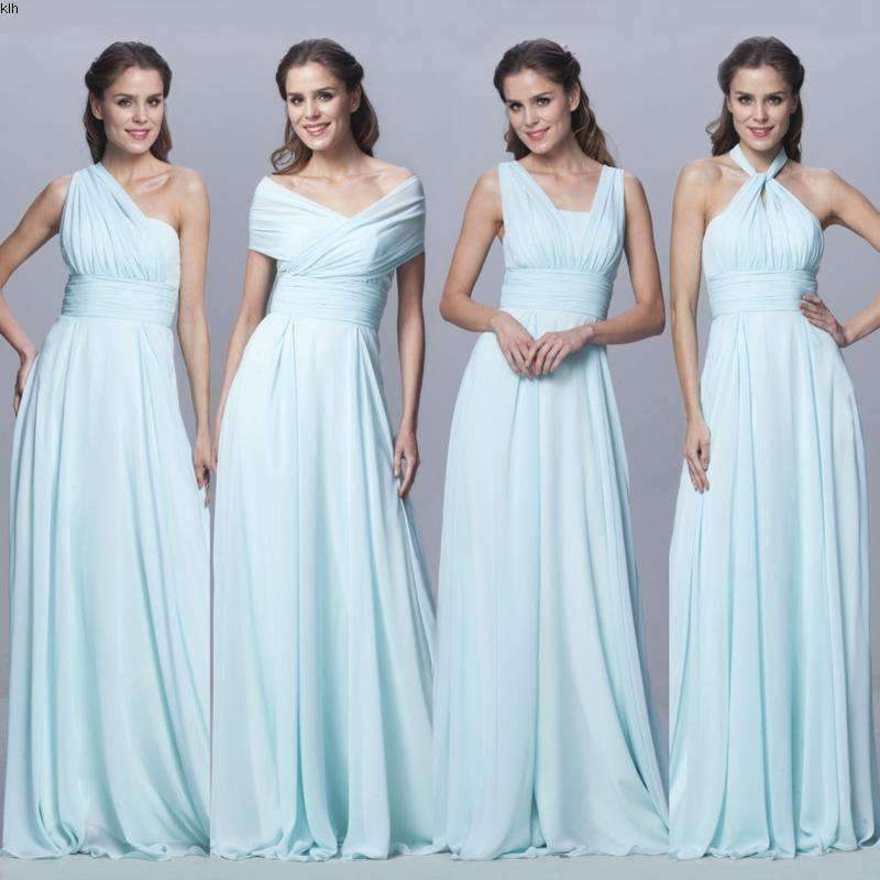 Planet Gates Chiffon long Convertible bridesmaid dresses Blue pink ribbon wedding Prom party dress Plus Vestidos