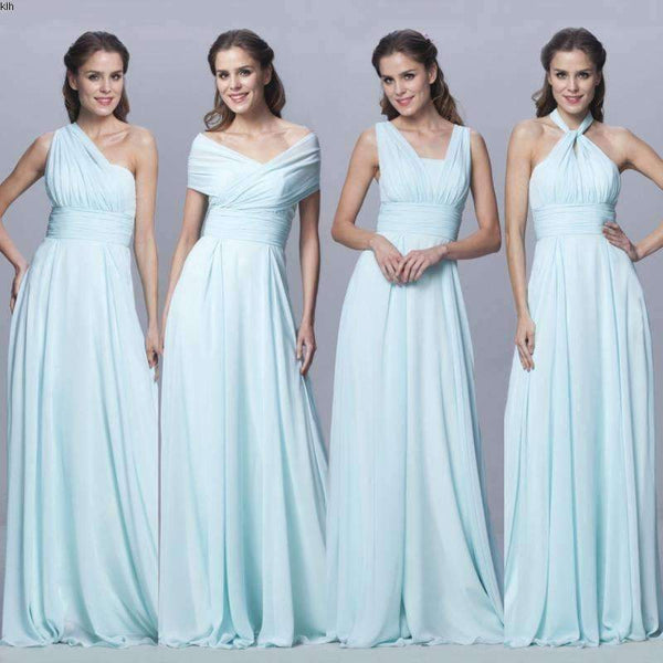 Planet Gates Image sky blue 51 / 2 Chiffon long Convertible bridesmaid dresses Blue pink ribbon wedding Prom party dress Plus Vestidos