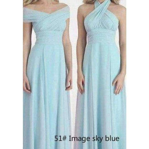Planet Gates Image sky blue 51 / 2 Chiffon long Convertible bridesmaid dresses Blue pink ribbon wedding Prom party dress Plus Vestidos