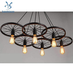 Planet Gates Industrial Vintage Iron Wheel Shade Ceiling Light Pendant Lamp Bulb Fixture Chandelier ( Bulb not included )