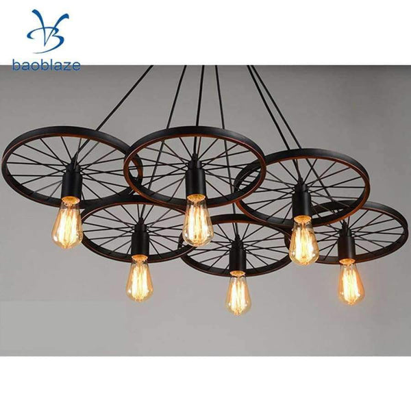 Planet Gates Industrial Vintage Iron Wheel Shade Ceiling Light Pendant Lamp Bulb Fixture Chandelier ( Bulb not included )