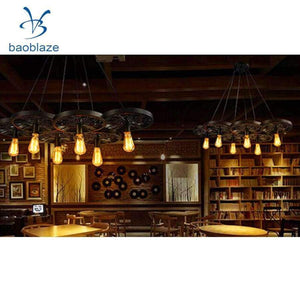 Planet Gates Industrial Vintage Iron Wheel Shade Ceiling Light Pendant Lamp Bulb Fixture Chandelier ( Bulb not included )