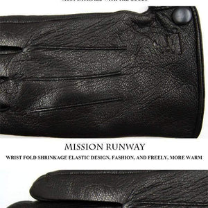 Planet Gates Inner suture / 10 Leather gloves male warm soft men's Arm sleeve black men mittens imitate rabbit fur 70% wool