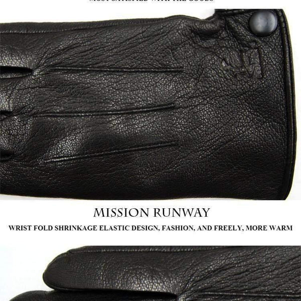 Planet Gates Inner suture / 10 Leather gloves male warm soft men's Arm sleeve black men mittens imitate rabbit fur 70% wool