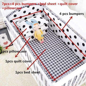 Planet Gates insdayuandian 7Pcs Hot ! Baby Bedding Set 100% Cotton Crib Bedding Set Baby Cot Protector Safe Bumpers Bed Sheet Quilt Cover Pillowcase
