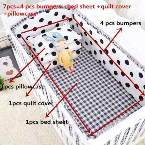 Planet Gates insdayuandian 7Pcs Hot ! Baby Bedding Set 100% Cotton Crib Bedding Set Baby Cot Protector Safe Bumpers Bed Sheet Quilt Cover Pillowcase