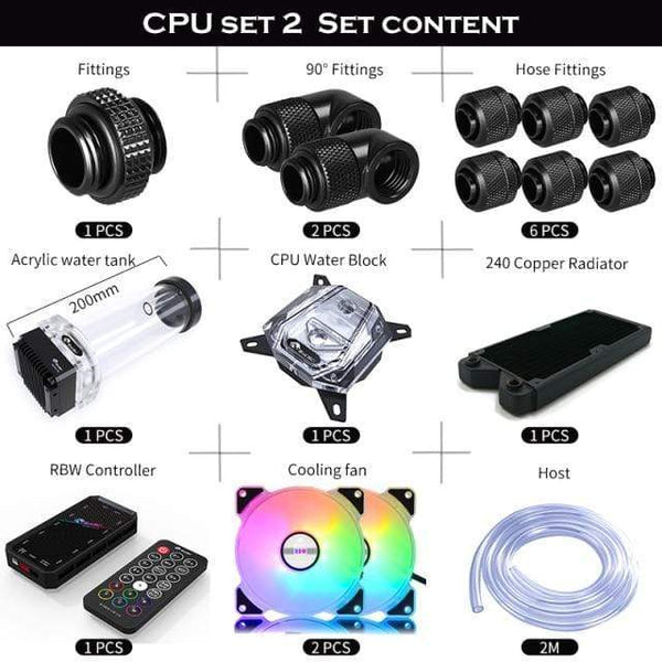 Planet Gates Inte CPU(Black) PC Split Water Cooling Kit Soft Tube,CPU+GPU Cooler Hose Set,Block+Pump Reservoir +Radiator+Fitting+Tube+Fans+Controller