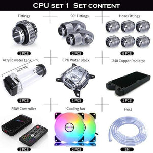 Planet Gates Intel CPU(Silver) PC Split Water Cooling Kit Soft Tube,CPU+GPU Cooler Hose Set,Block+Pump Reservoir +Radiator+Fitting+Tube+Fans+Controller