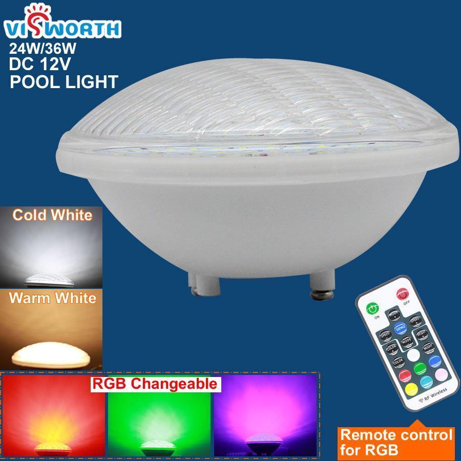 Ip68 Led Swimming Pool Light Par56 Led Waterproof Underwater Light 24W 36W RGB+Remote Controller Pond Lights AC DC 12V Piscina