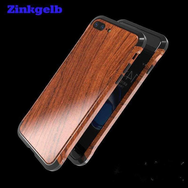 Planet Gates iPhone 7 Plus Case Luxury Accessory Brand Aluminum Metal Frame+Wood Armor Protective Shockproof Back Phone Case Cover Capa