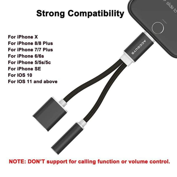 Planet Gates iPhone X/8 Plus IOS 11 Audio Adapter 3.5mm Headphone Jack Lighting Music Charge AUX Cable Splitter w USB Cable Gift