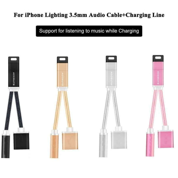 Planet Gates iPhone X/8 Plus IOS 11 Audio Adapter 3.5mm Headphone Jack Lighting Music Charge AUX Cable Splitter w USB Cable Gift