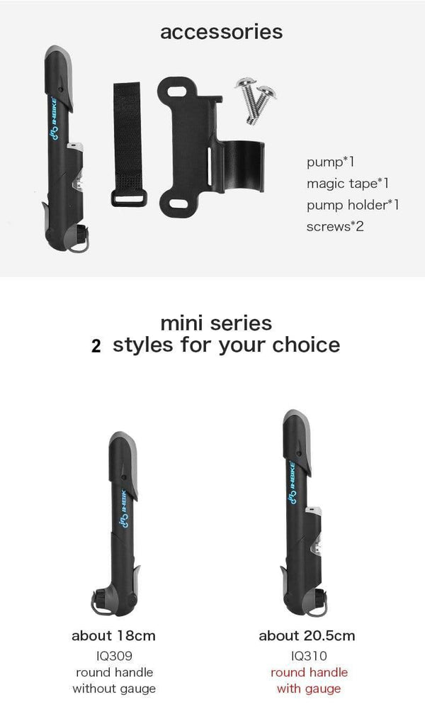 Planet Gates IQ309 Portable Bicycle Pump Mini Hand Pump Cycling Air Pump Ball Toy Tire Inflator Schrader Presta Valve MTB Mountain Bike Pump