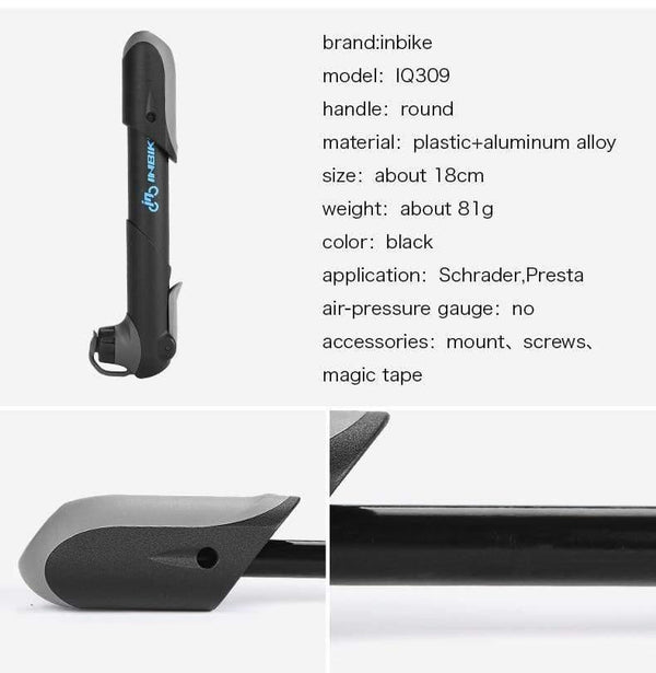 Planet Gates IQ309 Portable Bicycle Pump Mini Hand Pump Cycling Air Pump Ball Toy Tire Inflator Schrader Presta Valve MTB Mountain Bike Pump