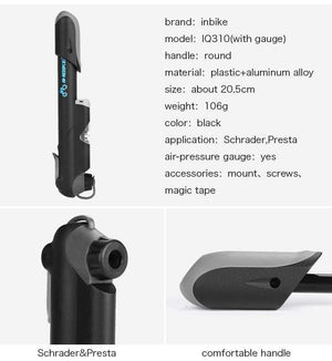 Planet Gates IQ309 Portable Bicycle Pump Mini Hand Pump Cycling Air Pump Ball Toy Tire Inflator Schrader Presta Valve MTB Mountain Bike Pump
