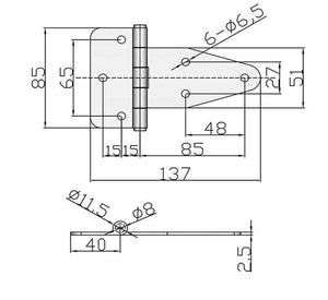 Iron Industry Vigorously Heavy Hinges 137*85*2.5mm Stainless Steel Surface Mounted Big Cabinet Door Hinge 2pcs