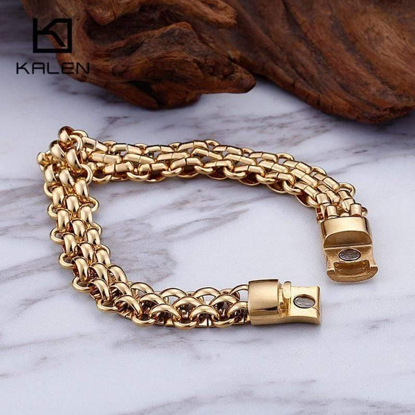 Planet Gates Italy Gold Stainless Steel Chain Link Bracelets For Men Fashion Male 22CM Magnetic Hand Chain Bracelets Jewelry