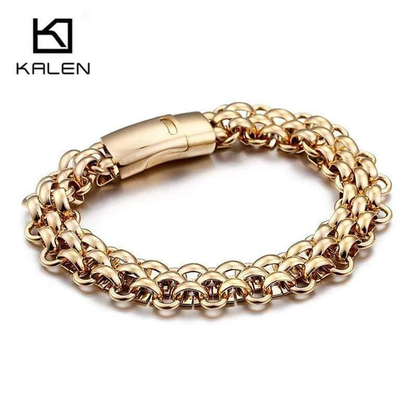 Planet Gates Italy Gold Stainless Steel Chain Link Bracelets For Men Fashion Male 22CM Magnetic Hand Chain Bracelets Jewelry