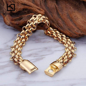 Planet Gates Italy Gold Stainless Steel Chain Link Bracelets For Men Fashion Male 22CM Magnetic Hand Chain Bracelets Jewelry
