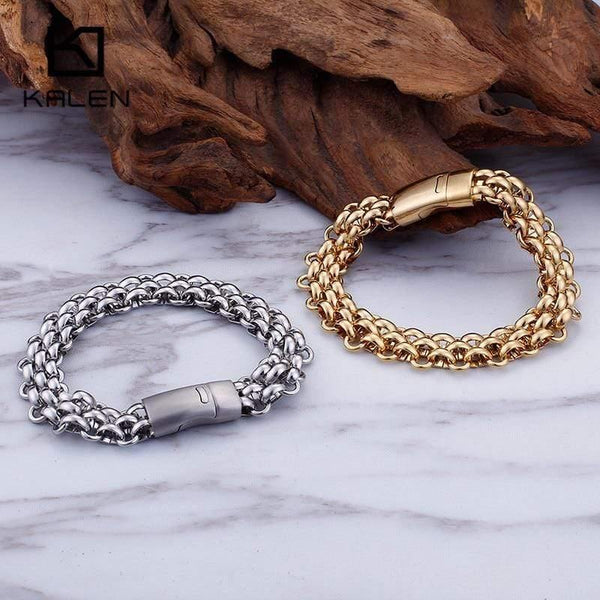 Planet Gates Italy Gold Stainless Steel Chain Link Bracelets For Men Fashion Male 22CM Magnetic Hand Chain Bracelets Jewelry