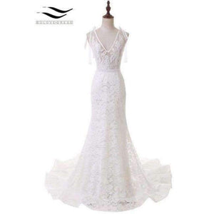 Planet Gates Ivory / 2 / 100cm Elegant Spaghetti Strap Sexy Lace Wedding Dress Mermaid Bridal Dress Vestido De Noiva 2017 robe de mariage SLD-W105