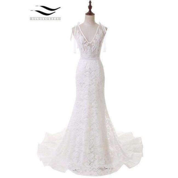 Planet Gates Ivory / 2 / 100cm Elegant Spaghetti Strap Sexy Lace Wedding Dress Mermaid Bridal Dress Vestido De Noiva 2017 robe de mariage SLD-W105