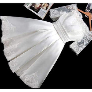 Planet Gates ivory / 2 Jersey Short Sleeve Ball Gown Embroidery Lace Special Occasion Women Evening Party Knee Length robe de Cocktail Dresses