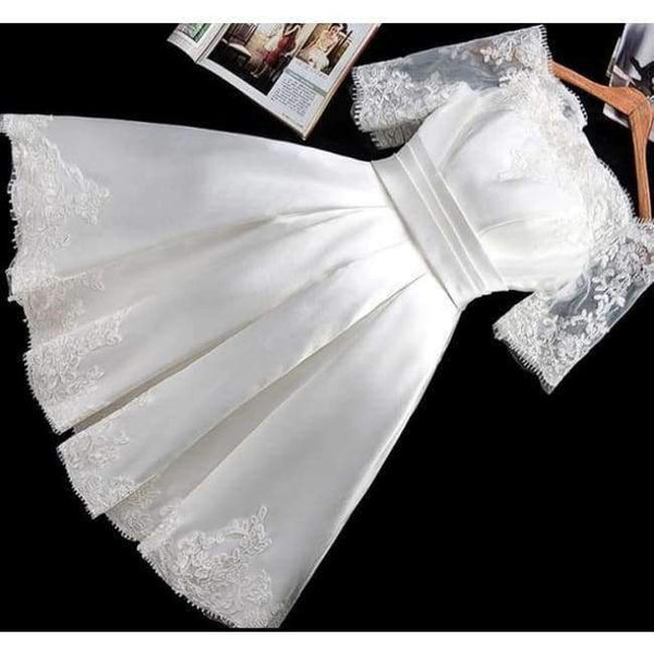 Planet Gates ivory / 2 Jersey Short Sleeve Ball Gown Embroidery Lace Special Occasion Women Evening Party Knee Length robe de Cocktail Dresses