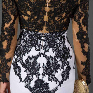 Planet Gates Ivory / 2 Long Sleeve Mermaid Evening Dresses Appliques black lace sweep train formal dress for Women