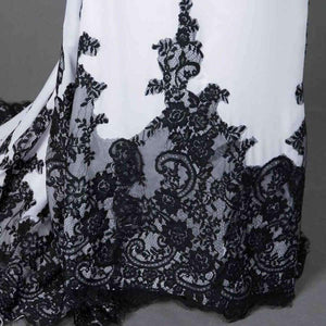 Planet Gates Ivory / 2 Long Sleeve Mermaid Evening Dresses Appliques black lace sweep train formal dress for Women