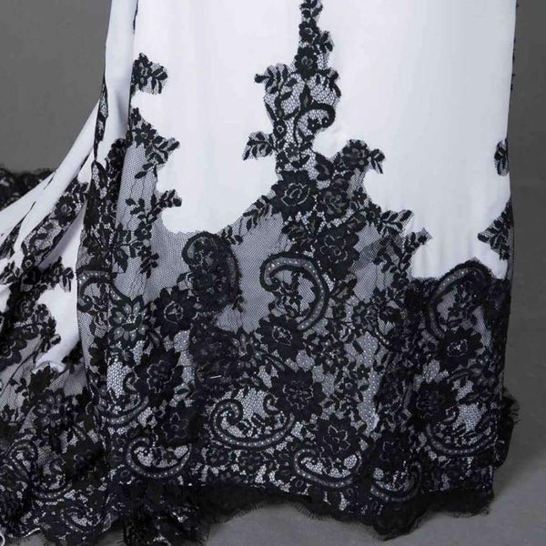 Planet Gates Ivory / 2 Long Sleeve Mermaid Evening Dresses Appliques black lace sweep train formal dress for Women