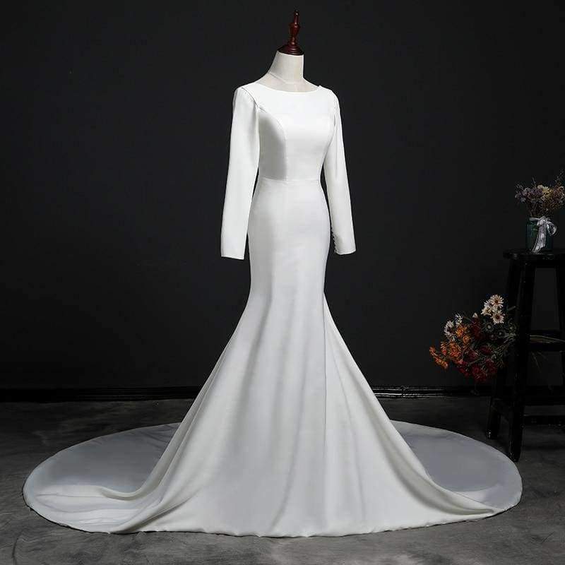 Planet Gates Ivory / 4 Wedding Dress 2018 Button Backless Long Sleeves Zip Robe de Bridal Dresses Robe de Marriage Wedding Gowns