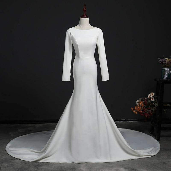 Planet Gates Ivory / 4 Wedding Dress 2018 Button Backless Long Sleeves Zip Robe de Bridal Dresses Robe de Marriage Wedding Gowns
