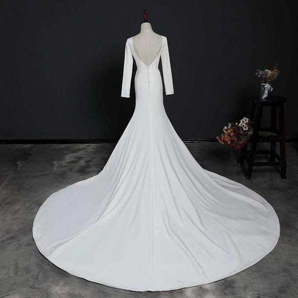 Planet Gates Ivory / 4 Wedding Dress 2018 Button Backless Long Sleeves Zip Robe de Bridal Dresses Robe de Marriage Wedding Gowns