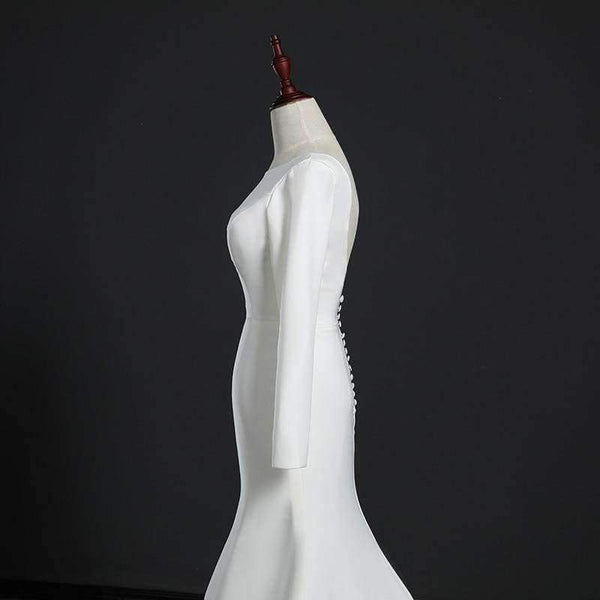 Planet Gates Ivory / 4 Wedding Dress 2018 Button Backless Long Sleeves Zip Robe de Bridal Dresses Robe de Marriage Wedding Gowns