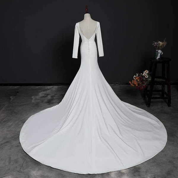 Planet Gates Ivory / 4 Wedding Dress 2018 Button Backless Long Sleeves Zip Robe de Bridal Dresses Robe de Marriage Wedding Gowns