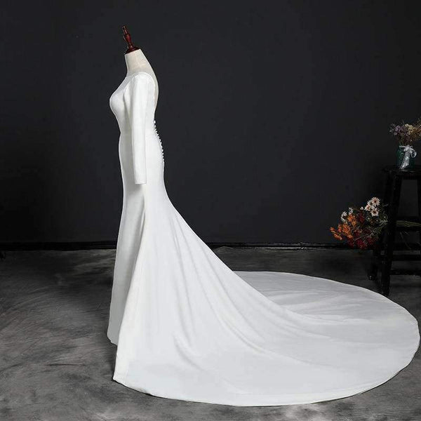 Planet Gates Ivory / 4 Wedding Dress 2018 Button Backless Long Sleeves Zip Robe de Bridal Dresses Robe de Marriage Wedding Gowns
