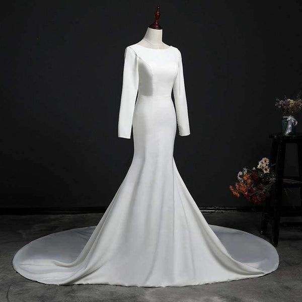 Planet Gates Ivory / 4 Wedding Dress 2018 Button Backless Long Sleeves Zip Robe de Bridal Dresses Robe de Marriage Wedding Gowns