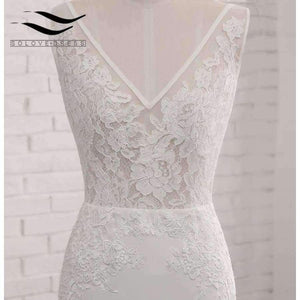 Planet Gates Ivory / 6 / 100cm Backless Sexy Chiffon Chapel Train Long Cap Sleeves Wedding Dress Mermaid Real Photos Bridal Gown 2018 SLD-W593