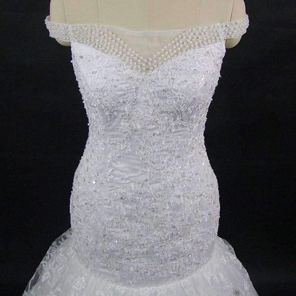 Planet Gates Ivory / 6 / 50cm The Latest African Style Mermaid Wedding Dress With Flowers Lace Wedding Gown Plus Size Wedding Gown