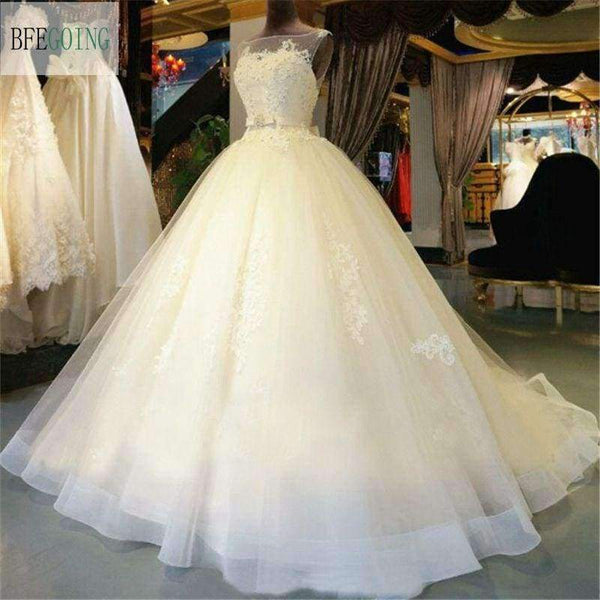 Planet Gates Ivory / 6 / 50cm Tulle Lace  Floor-Length  Ball Gown Wedding dress Chapel Train  Lace up  Beading  Bridal Gown Custom made