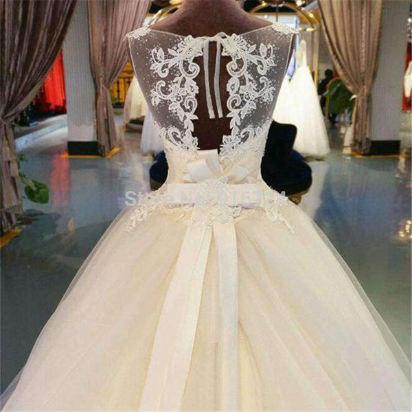 Planet Gates Ivory / 6 / 50cm Tulle Lace  Floor-Length  Ball Gown Wedding dress Chapel Train  Lace up  Beading  Bridal Gown Custom made