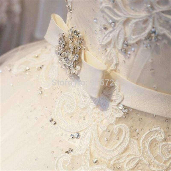 Planet Gates Ivory / 6 / 50cm Tulle Lace  Floor-Length  Ball Gown Wedding dress Chapel Train  Lace up  Beading  Bridal Gown Custom made