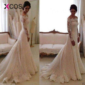 Planet Gates Ivory / 6 / China Elegant Lace Mermaid Wedding Dresses 2018 Long Sleeves Bridal Gowns Off the Shoulder Appliques vestido de noiva