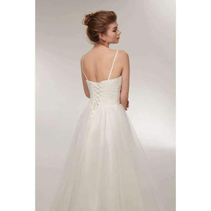 Planet Gates Ivory / 6 / Floor Length Wedding Dress Short Front Long Back Spaghetti Straps V Neckline Ruffled Tulle High Low Woman Bridal Party Dresses 2018